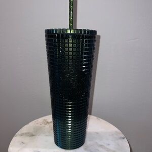 Starbucks Dark Green sparkled grid Tumbler 24oz